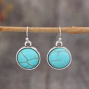 Vintage Round Turquoise Drop Dangle Earrings